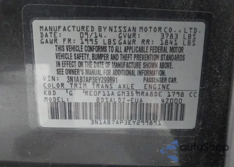 2014 Nissan Sentra Sv from USA, damaged, VIN 3N1AB7AP3EY299891
